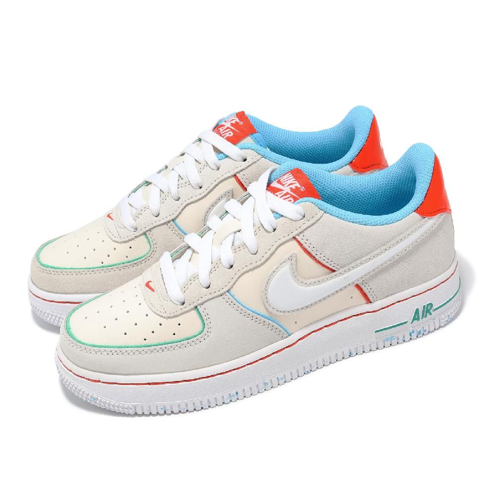 NIKE 耐吉   休閒鞋 Air Force 1 LV8 2 BG 大童 女鞋 AF1 米白 藍綠 FQ8350-110