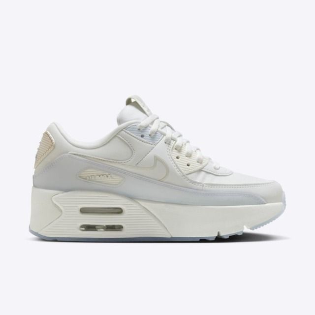 NIKE 耐吉  Air Max 90 Lv8 HF0782-100 女 休閒鞋 運動 復古 雙層氣墊 緩震 厚底 白 淺灰