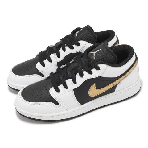 NIKE 耐吉 Nike 耐吉 休閒鞋 Air Jordan 1 Low GS 大童 女鞋 白 黑 金 金勾 AJ1 一代 553560-172