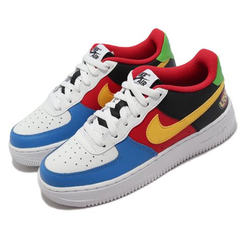 NIKE 耐吉 Nike 耐吉 休閒鞋 Air Force 1 Low QS GS 大童鞋 女鞋 彩 經典款 桌遊 UNO聯名 皮革 拼接  DO6634-100