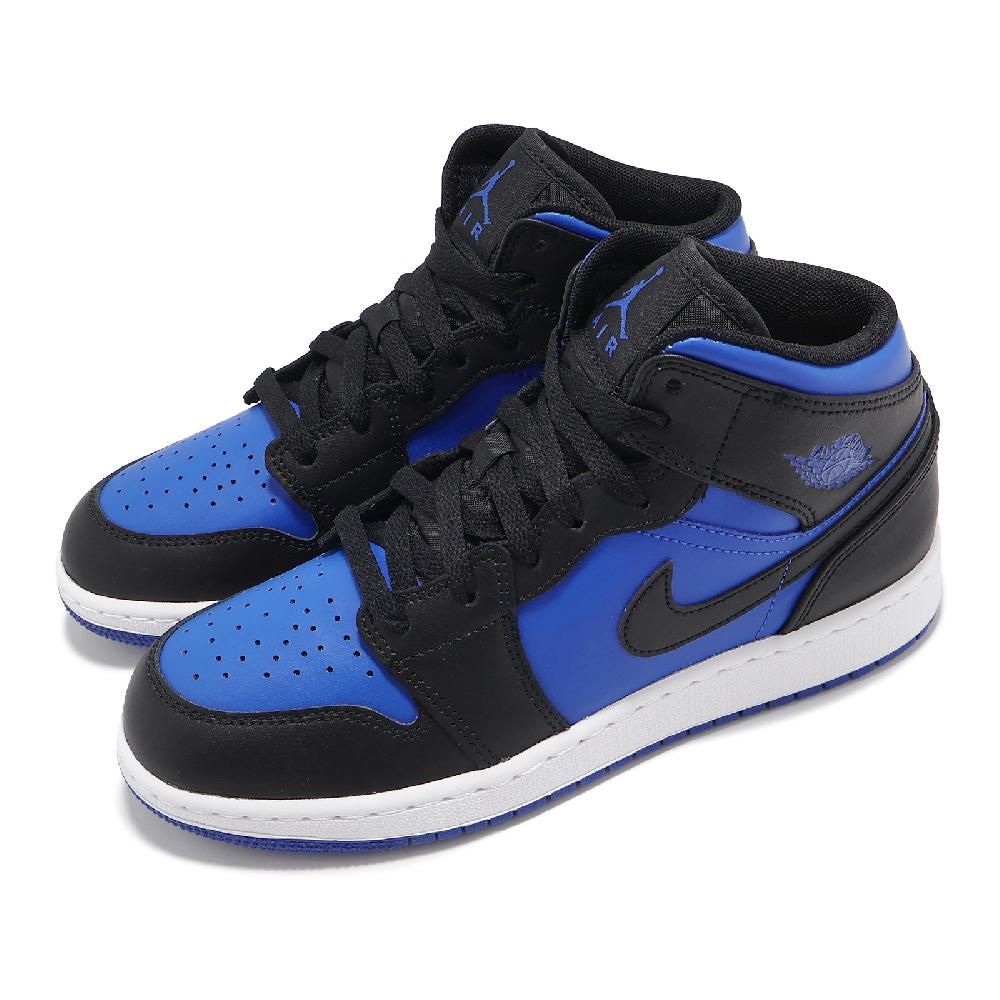 NIKE 耐吉 Nike 耐吉 休閒鞋 Air Jordan 1 Mid GS Royal Blue 大童 女鞋 黑 藍 AJ1 DQ8423-042