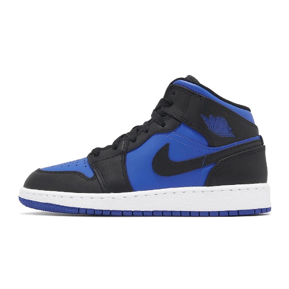 NIKE 耐吉 Nike 耐吉 休閒鞋 Air Jordan 1 Mid GS Royal Blue 大童 女鞋 黑 藍 AJ1 DQ8423-042