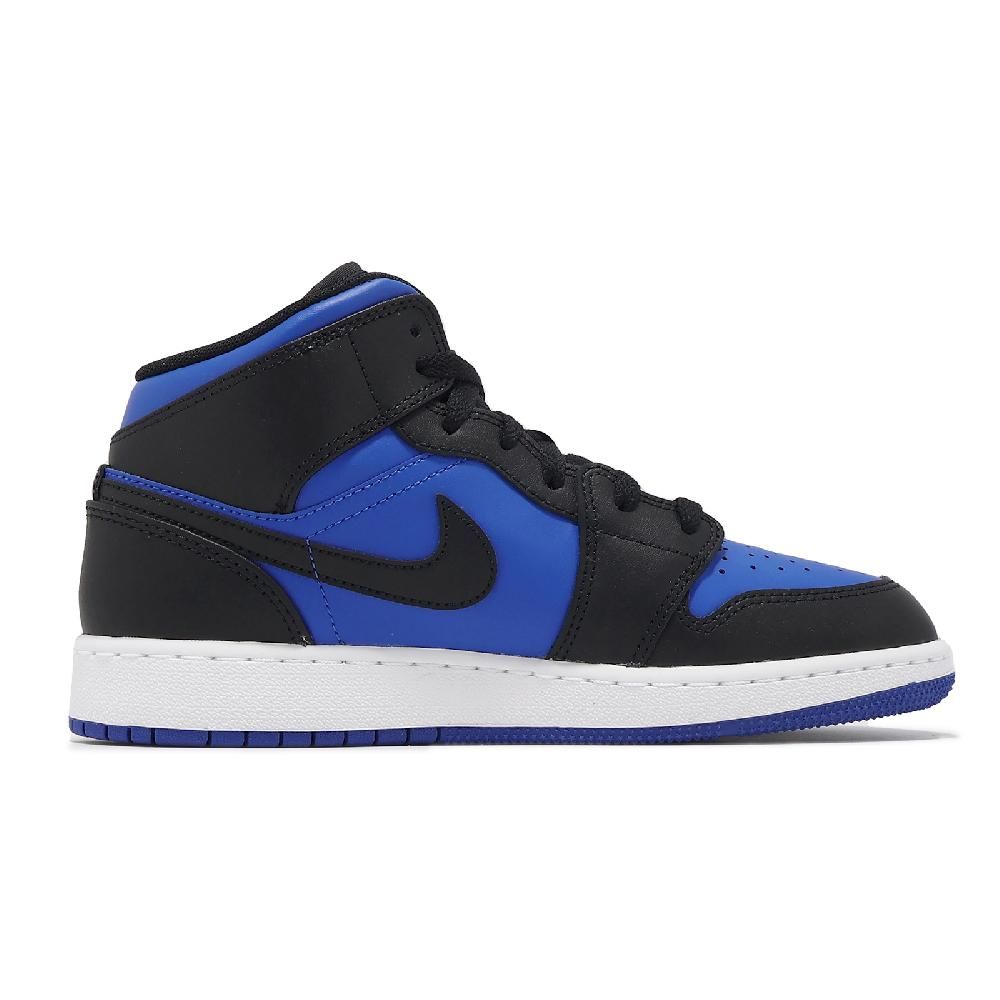 NIKE 耐吉 Nike 耐吉 休閒鞋 Air Jordan 1 Mid GS Royal Blue 大童 女鞋 黑 藍 AJ1 DQ8423-042