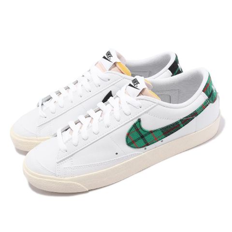 NIKE 耐吉 休閒鞋 Blazer Low 77 PRM 男鞋 白 綠 格紋 Tartan 低筒 DV0801-100