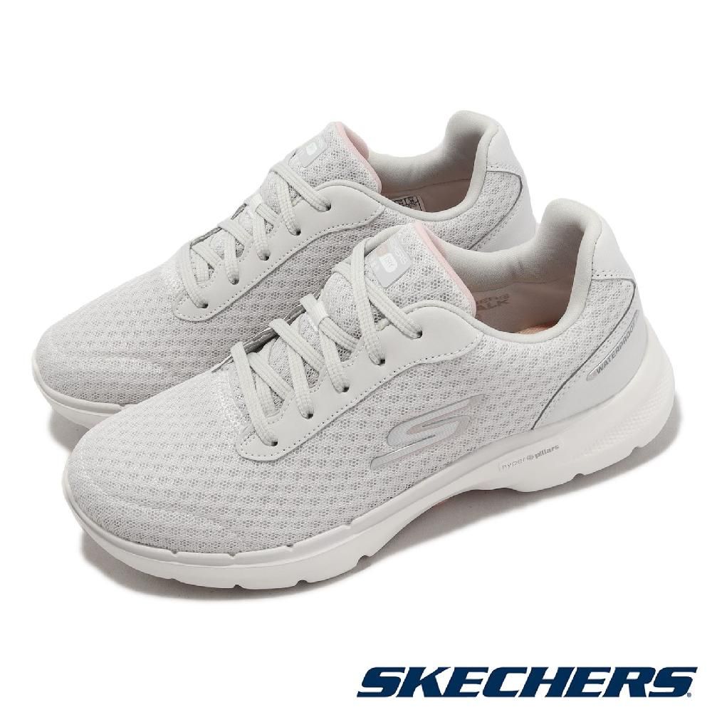 SKECHERS 休閒鞋 Go Walk 6-Venecia 女鞋 灰 粉紅 防水鞋面 健走 瑜珈鞋墊 運動鞋 124549LGPK