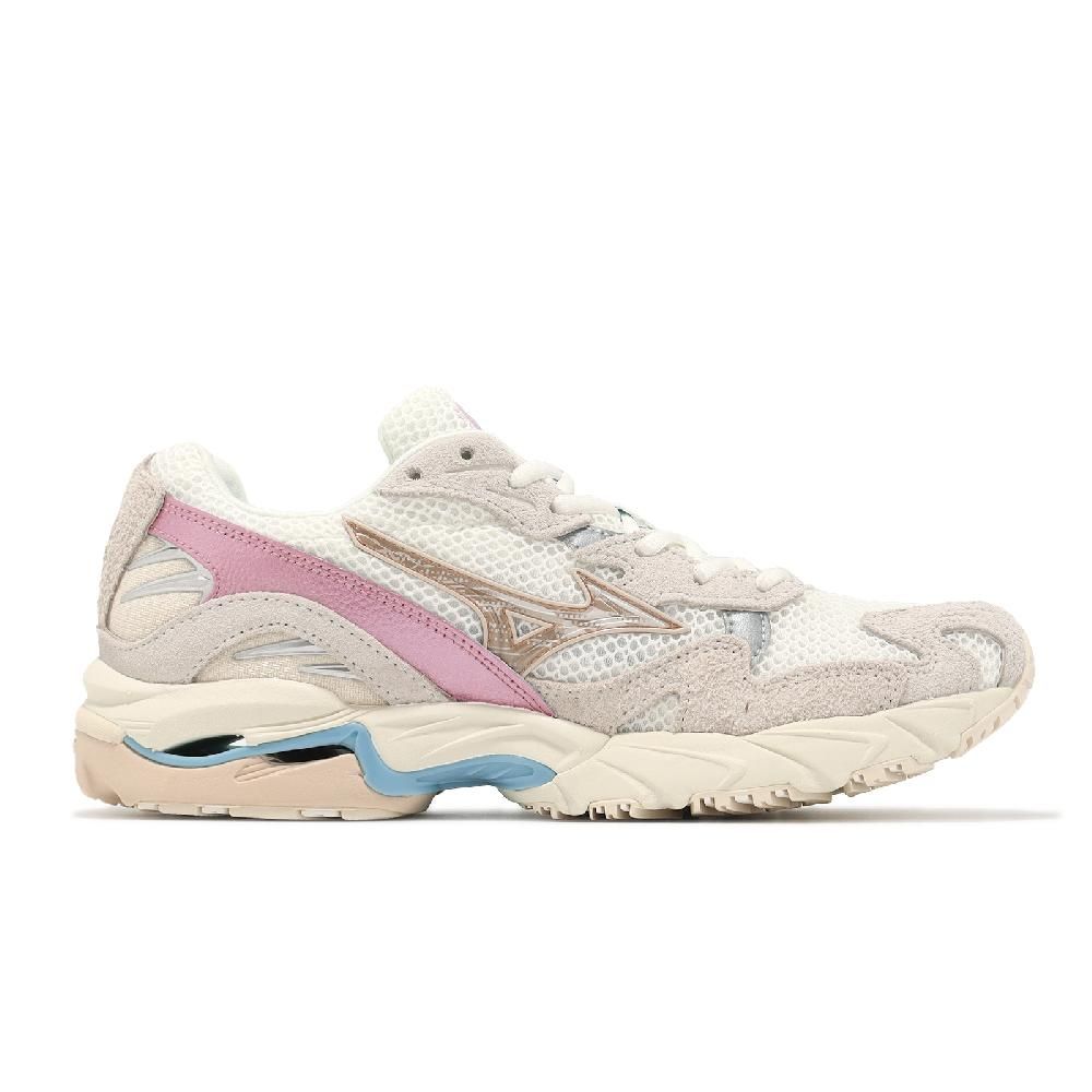 MIZUNO 美津濃 休閒鞋 Wave Rider 10 男鞋 米白 粉 波浪片 拼接 復古跑鞋 D1GA2428-01