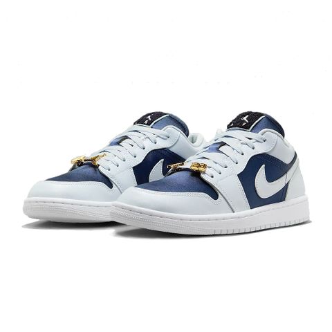 NIKE 耐吉 W Air Jordan 1 Low Football Grey 午夜藍 百搭 緞面 低筒 休閒鞋 女鞋 FZ8778-044