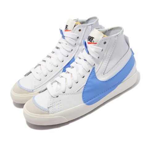 NIKE 耐吉 休閒鞋 Blazer Mid 77 Jumbo 男鞋 白 藍 情侶穿搭 皮革 大Logo 高筒 DD3111-103