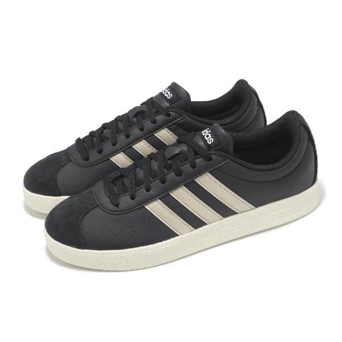 休閒鞋 VL Court Base 女鞋 黑 米 麂皮 復古 愛迪達 JQ3047