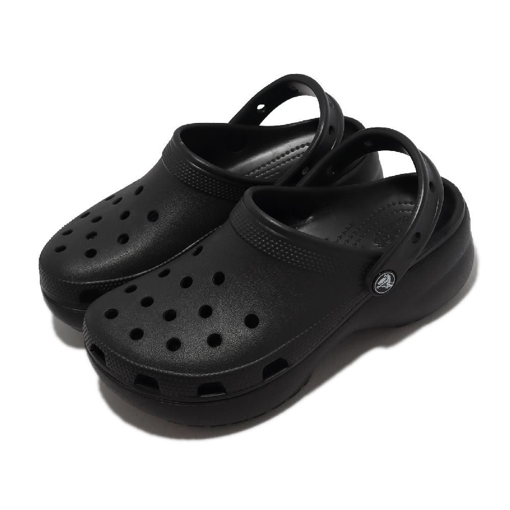 Crocs 卡駱馳布希鞋Classic Platform Clog W 女鞋黑全黑洞洞鞋厚底涼