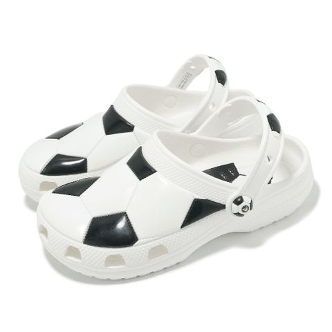 Crocs 卡駱馳 Crocs 卡駱馳 洞洞鞋 Classic Soccer Ball Clog K 童鞋 經典足球克駱格 白 黑 中大童 210157103