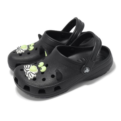 Crocs 卡駱馳 Crocs 卡駱馳 洞洞鞋 Classic Glow Black Cat Clog K 中大童 童鞋 夜光黑貓 克駱格 210387001