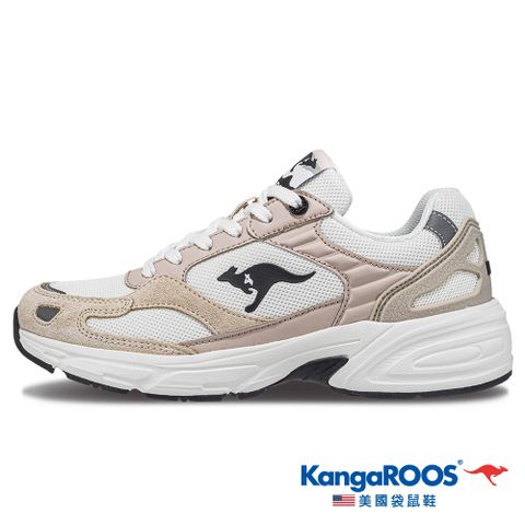 【KangaROOS 美國袋鼠鞋】女 EXO 2 復古跑鞋 避震支撐 防臭鞋墊 (白/奶茶-KW41261)