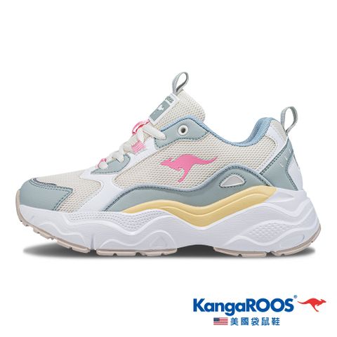 【KangaROOS 美國袋鼠鞋】女鞋 DAZZLE 2 莫蘭迪系奶霜鞋 層次拼接 修飾增高(奶茶-KW41283)