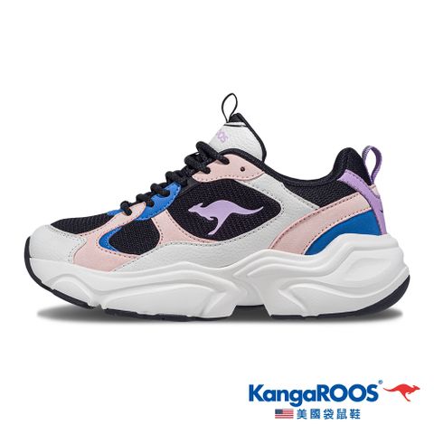 【KangaROOS 美國袋鼠鞋】女鞋 CANDY 糖果系奶霜老爹鞋 增高厚底鞋 休閒運動鞋 (黑粉藍-KW41213)