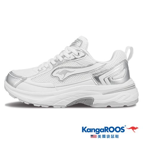 KangaROOS 美國袋鼠鞋 女鞋 DYNAFIT 2K 千禧復古跑鞋 寬楦 厚底 (白/銀白-KW41729)