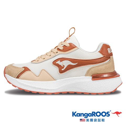 【KangaROOS 美國袋鼠鞋】女鞋 LEGACY  美式復古跑鞋 跑步健行 輕量抗震 (米/棕-KW41672)