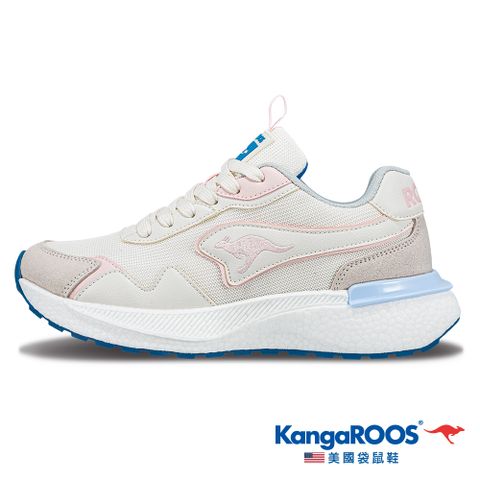 KangaROOS 美國袋鼠鞋 女鞋 LEGACY 美式復古跑鞋 跑步健行 輕量抗震 (米/粉/藍-KW41673)