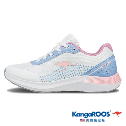 KangaROOS 美國袋鼠鞋 女鞋 RUN FLOW 2 超輕量跑鞋 透氣反光緩震 (白/粉/藍-KW41666)