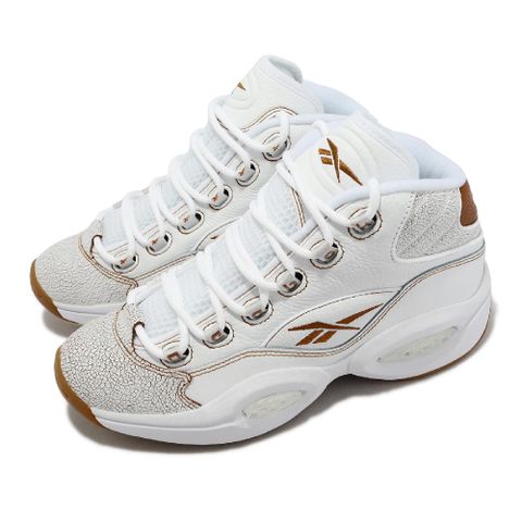 Reebok 籃球鞋 Question Mid 男鞋 白 咖啡 爆裂紋 避震 包覆 艾佛森 球鞋 Tobacco 100033893