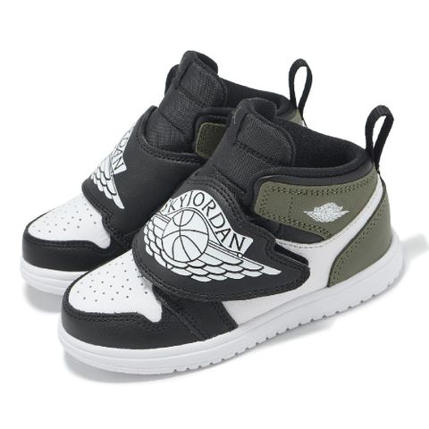 NIKE 耐吉 童鞋 SKY Jordan 1 TD 小童 黑 橄欖綠 魔鬼氈 喬丹 休閒鞋 學步鞋 BQ7196-092