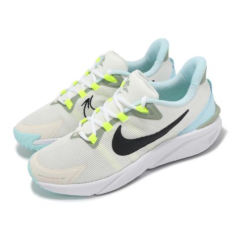 NIKE 耐吉 慢跑鞋 Star Runner 4 NN GS 大童 女鞋 米白 藍 緩震 運動鞋 HQ3469-101