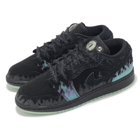 NIKE 耐吉 休閒鞋 Air Jordan 1 Low SE GS 大童 女鞋 黑藍 萬聖節 夜光 蜘蛛 AJ1 HQ3442-001