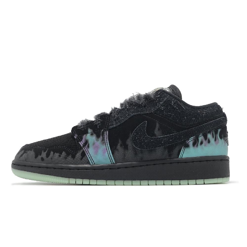 NIKE 耐吉 休閒鞋 Air Jordan 1 Low SE GS 大童 女鞋 黑藍 萬聖節 夜光 蜘蛛 AJ1 HQ3442-001