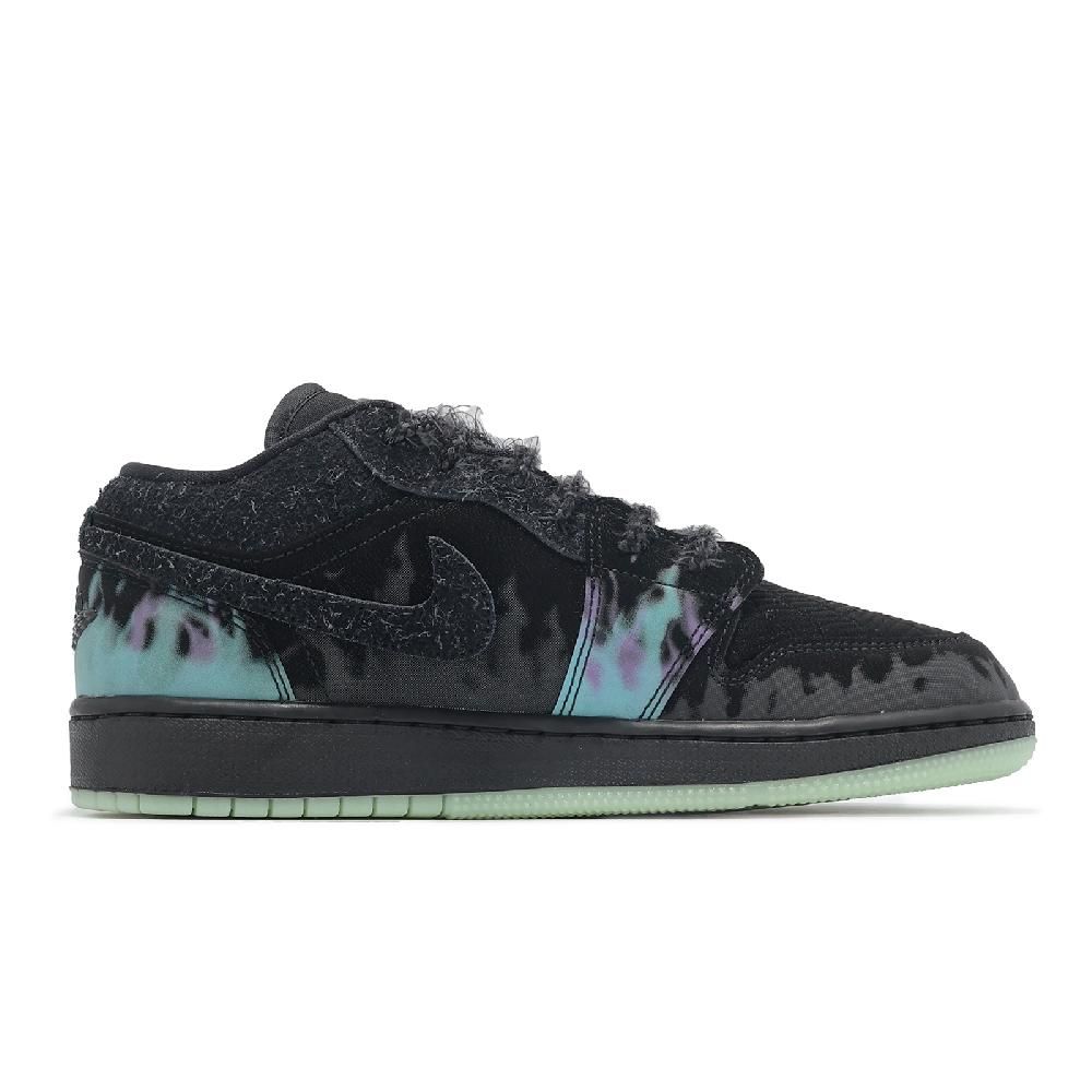 NIKE 耐吉 休閒鞋 Air Jordan 1 Low SE GS 大童 女鞋 黑藍 萬聖節 夜光 蜘蛛 AJ1 HQ3442-001