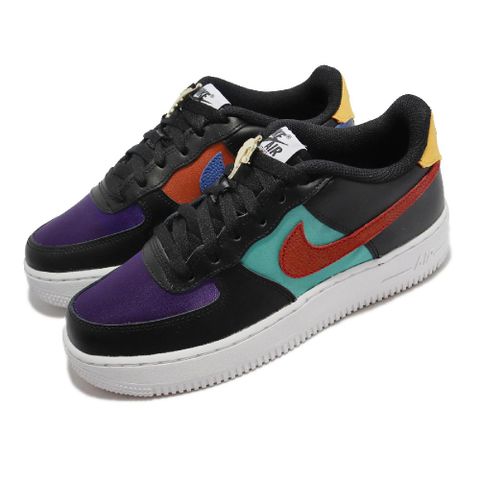 NIKE 耐吉 休閒鞋 Air Force 1 LV8 EMB GS 大童 女鞋 黑 紅 彩 NBA WNBA 皮革 撞色 AF1 DN4178-001