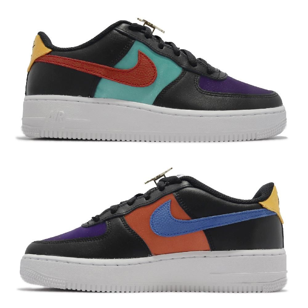 NIKE 耐吉 休閒鞋 Air Force 1 LV8 EMB GS 大童 女鞋 黑 紅 彩 NBA WNBA 皮革 撞色 AF1 DN4178-001