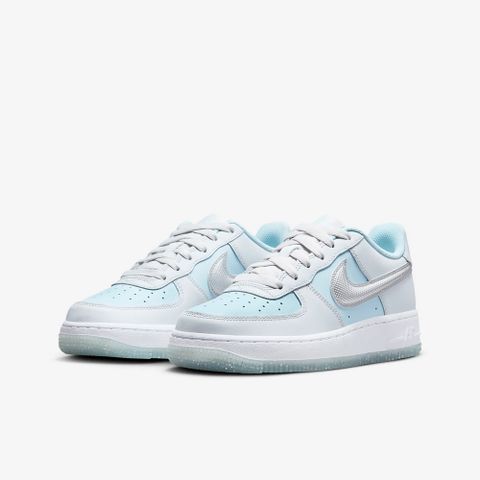 NIKE 耐吉 AIR FORCE 1 BG 中大童 童鞋 休閒鞋 冰川藍 銀色 果凍底-HQ3249043