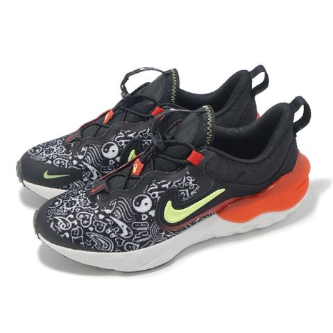 NIKE 耐吉 慢跑鞋 Run Flow JP GS 大童 女鞋 黑 紅 運動鞋 抽繩 插畫 DV3106-001