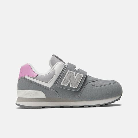 New Balance [PV574MG1] 中大童 休閒鞋 經典 復古 NB 574 W寬楦 魔鬼氈 麂皮 舒適 灰粉