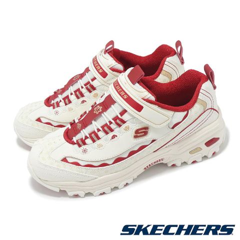 SKECHERS 斯凱奇 休閒鞋 D Lites 大童 女鞋 米白 紅 蛇年 CNY 魔鬼氈 厚底 拼接 老爹鞋 319061LNTRD