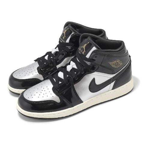 休閒鞋 Air Jordan 1 Mid SE GS 大童 女鞋 黑 銀 漆皮 亮皮 AJ1 中筒 FZ3938-001