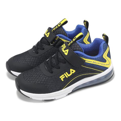 Fila 慢跑鞋 J430Z 大童 中童 黑 黃 氣墊 緩衝 魔鬼氈 小朋友 運動鞋 3J430Z039