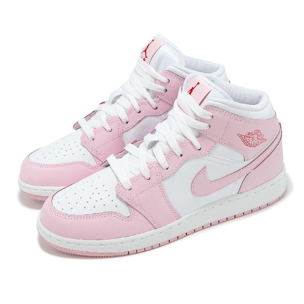 NIKE 耐吉 休閒鞋 Air Jordan 1 Mid GS 大童 女鞋 粉紅 白 AJ1 一代 中筒 DQ8423-608