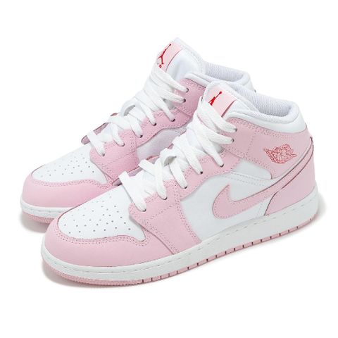 NIKE 耐吉 休閒鞋 Air Jordan 1 Mid GS 大童 女鞋 粉紅 白 AJ1 一代 中筒 DQ8423-608