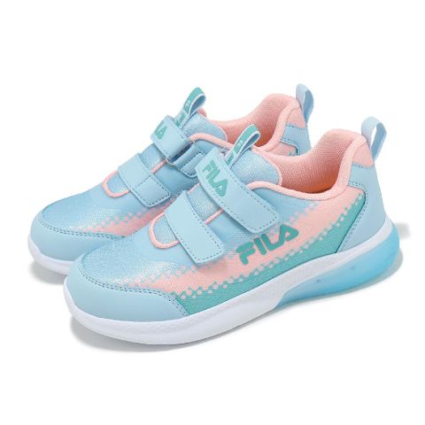 Fila 慢跑鞋 J429Z 中童 藍 粉 魔鬼氈 小朋友 拼接 緩衝 發光 閃燈 燈鞋 運動鞋 2J429Z353