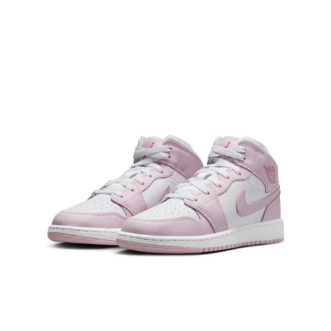NIKE 耐吉 AIR JORDAN 1 MID GS 童鞋 大童 女鞋 籃球鞋 中筒 白粉-DQ8423608