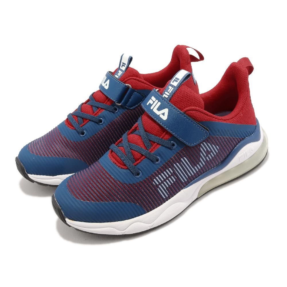Fila 慢跑鞋 J807W 童鞋 大童 深藍 紅 緩震 魔鬼氈 運動鞋 斐樂 3J807W321