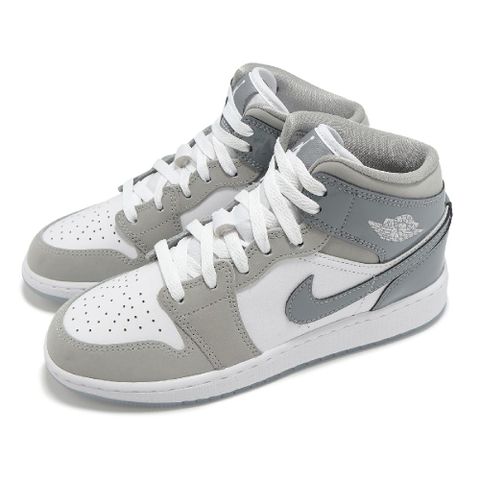 NIKE 耐吉 休閒鞋 Air Jordan 1 Mid SE GS 大童 女鞋 灰 麂皮 漆皮 AJ1 HF3193-100