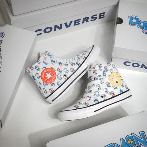 休閒鞋 Chuck Taylor All Star 1V 中童 白 藍 滿版 哆啦A夢 聯名 帆布鞋 A15793C