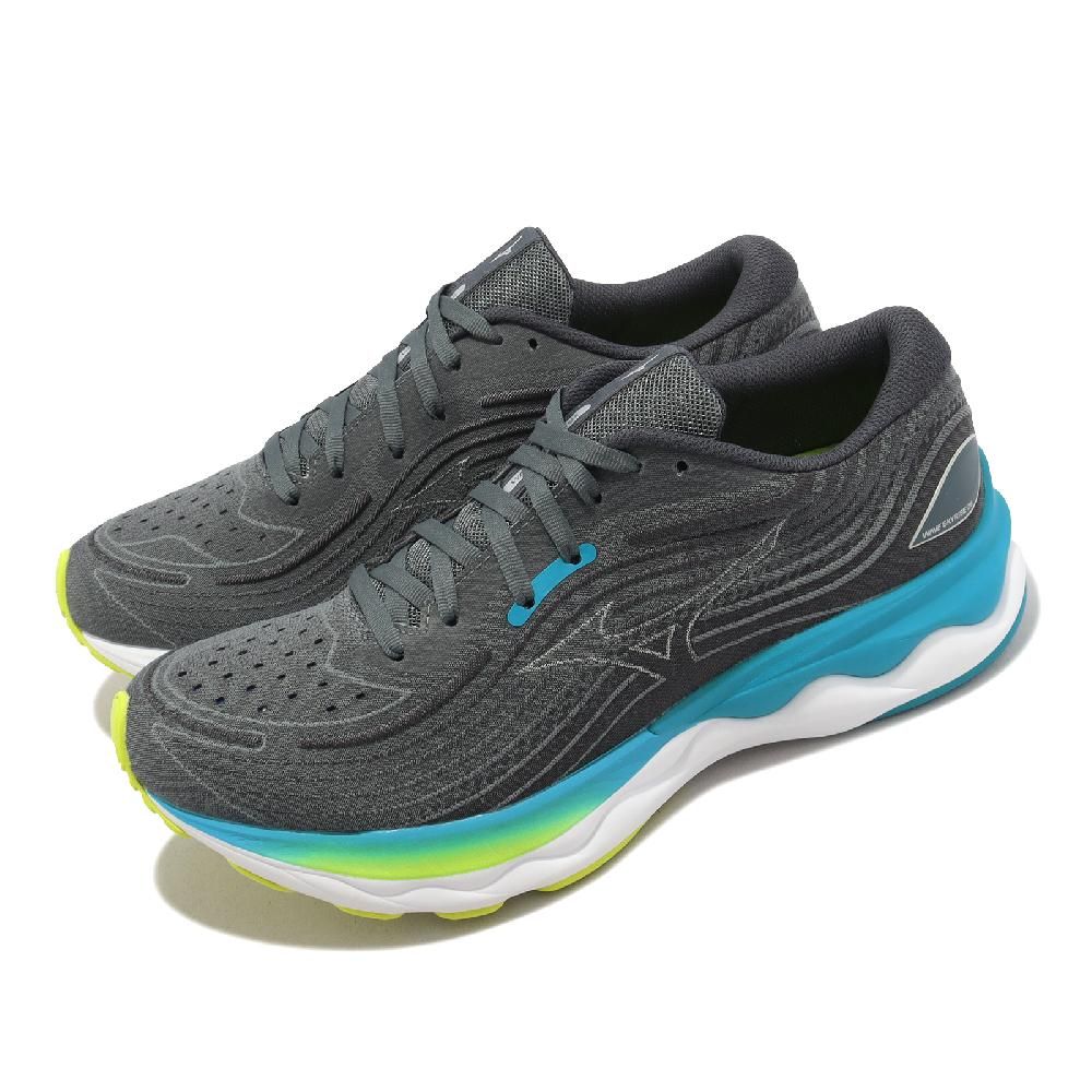 MIZUNO 美津濃  慢跑鞋 Wave Skyrise 4 男鞋 灰 藍 綠 漸層 回彈 運動鞋  J1GC2309-51