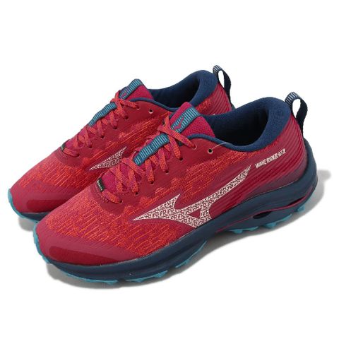 MIZUNO 美津濃 慢跑鞋 Wave Rider GTX 女鞋 紅 藍 防水 緩衝 運動鞋 路跑 J1GD2279-22