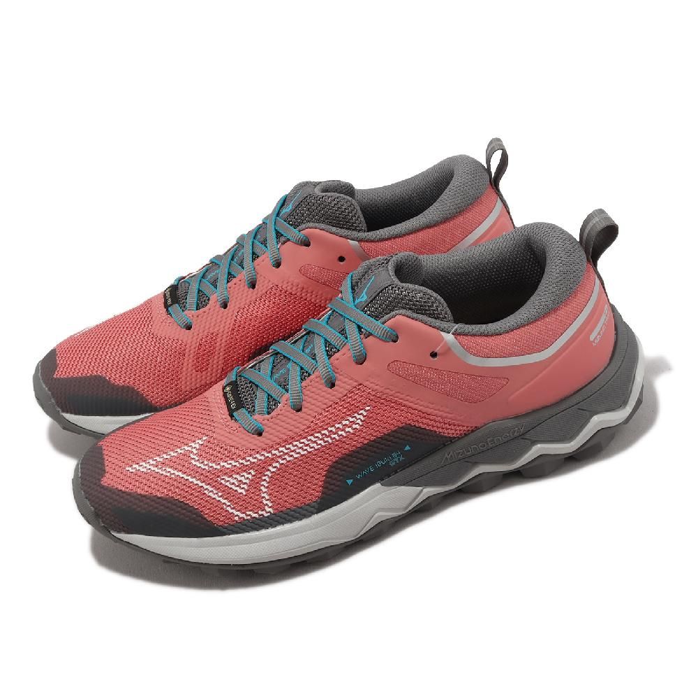 MIZUNO 美津濃   越野跑鞋 Wave Ibuki 4 GTX 女鞋 粉紅 灰 波浪片 防水塗層 輪胎大底 J1GK2259-71