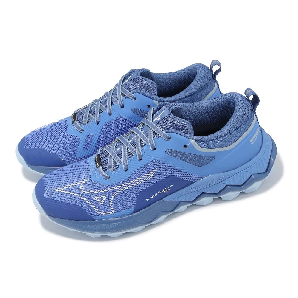 MIZUNO 美津濃   越野跑鞋 Wave Ibuki 4 GTX 女鞋 藍 白 防水 抓地 波浪片 緩衝 郊山 J1GK2259-82