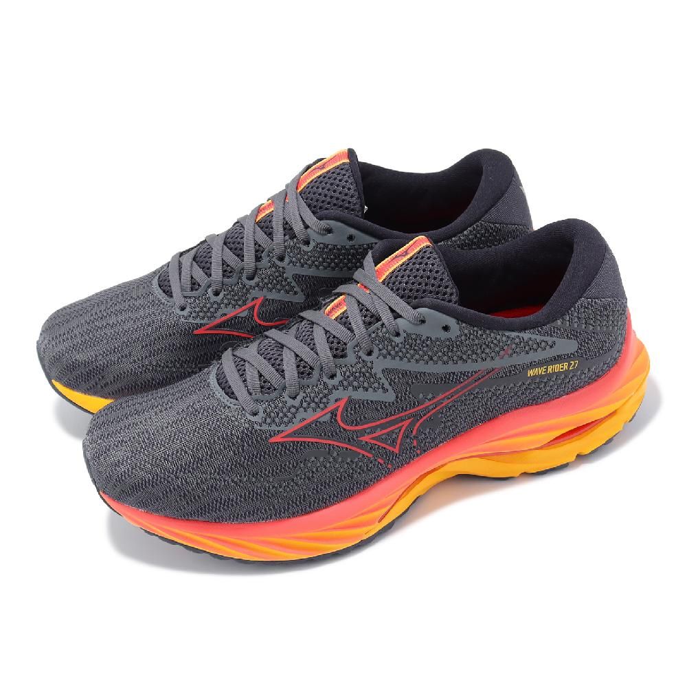 MIZUNO 美津濃   慢跑鞋 Wave Rider 27 男鞋 灰 橘 波浪片 回彈 透氣 運動鞋 J1GC2303-51