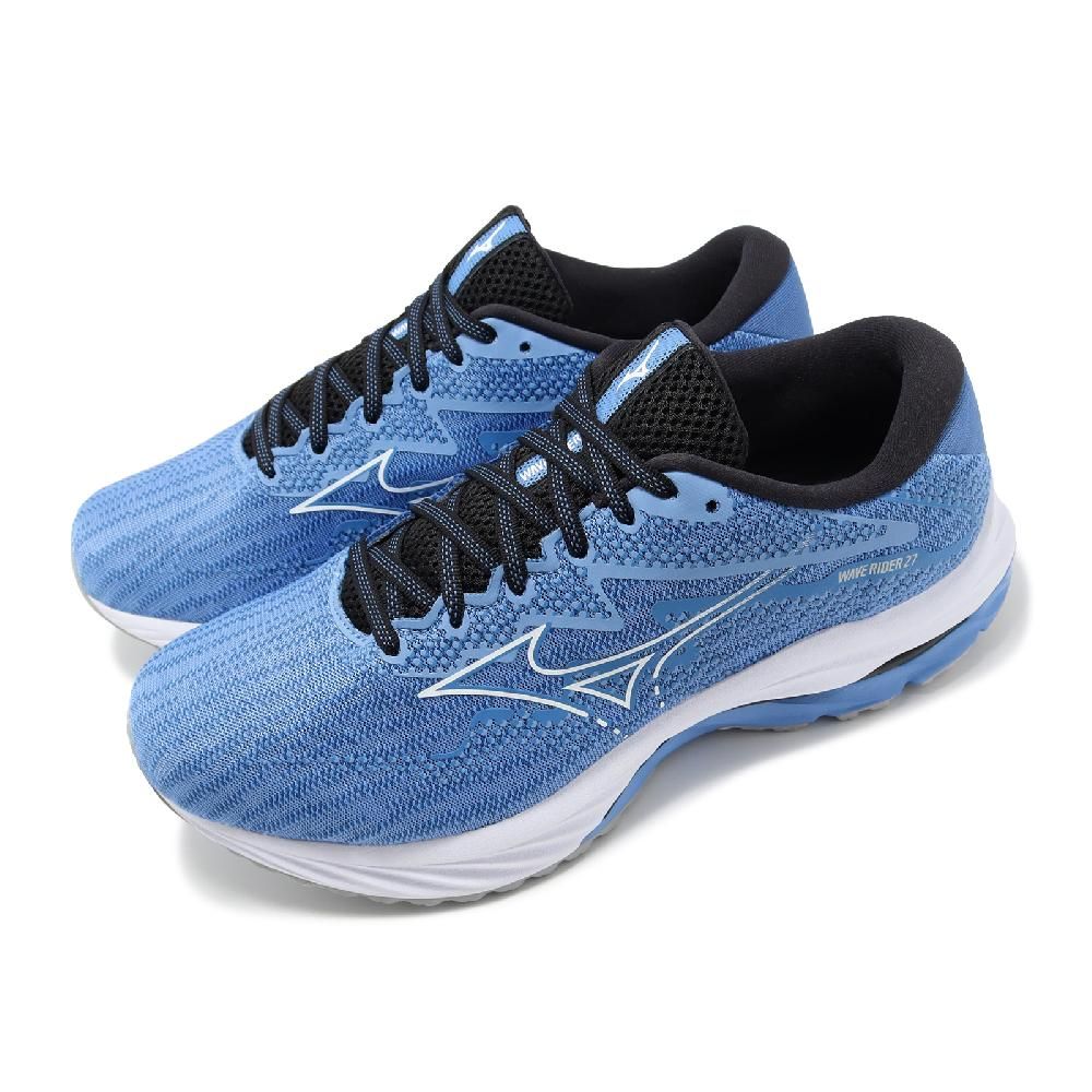 MIZUNO 美津濃   慢跑鞋 Wave Rider 27 Super Wide 男鞋 藍 黑 超寬楦 波浪片 J1GC2304-54